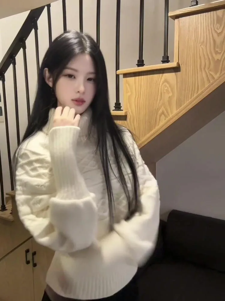 Macio aconchegante gola alta batwing sve camisola feminina outerwear malha inverno preguiçoso sle base irt cintura cinched topo