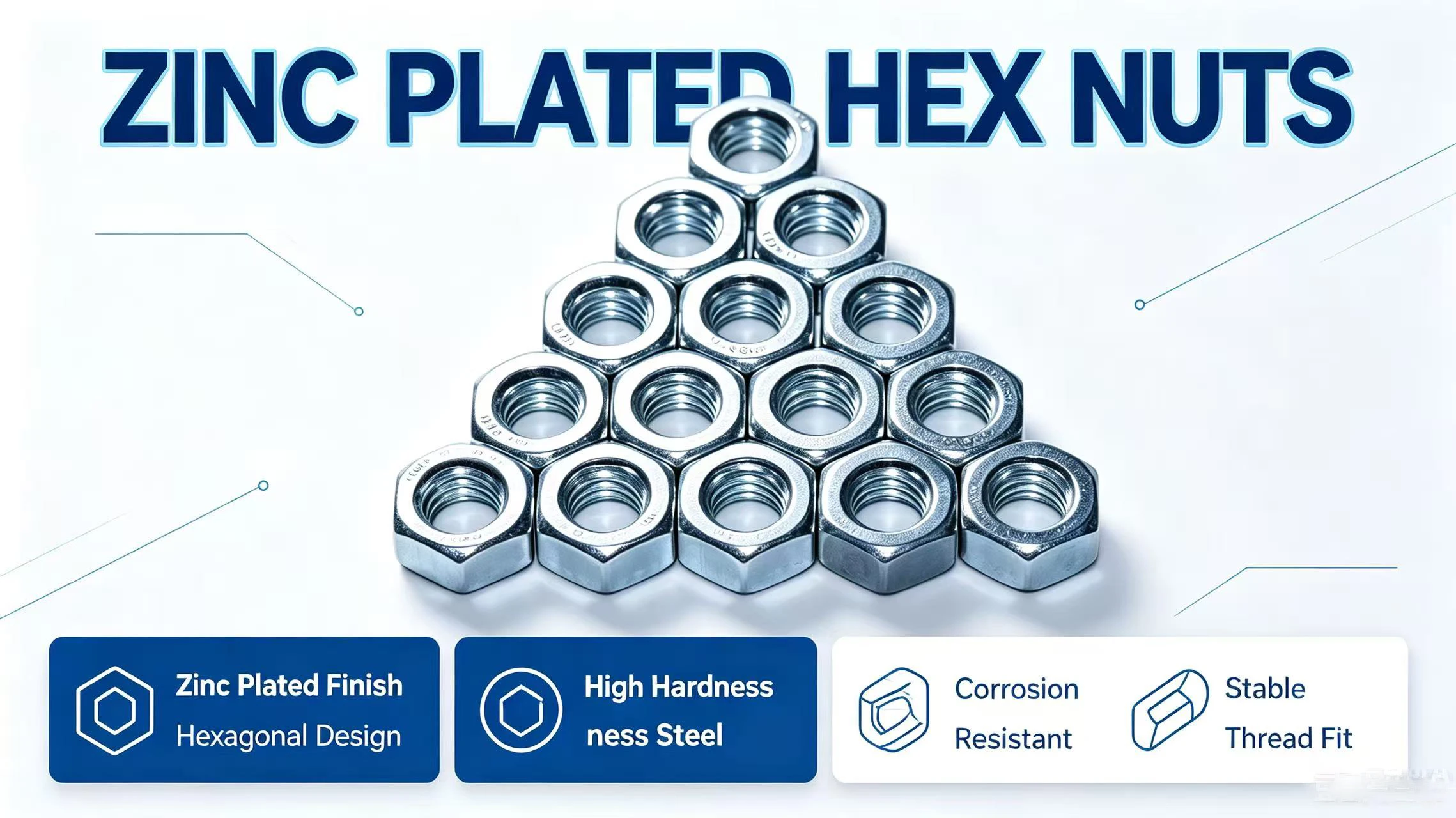 Zinc Plated Hex Nuts, Metric Hexagonal Threaded Fastener Nuts, High Hardness Steel Nuts for Machinery, Furniture use