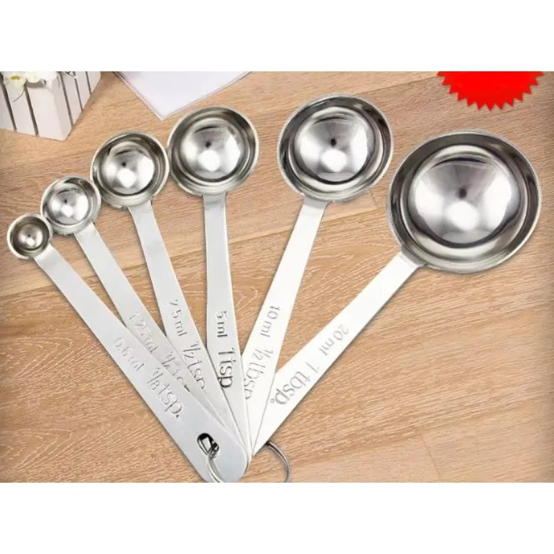 

100sets Fashion Hot 6pcs Stainless Steel Measuring Spoons Cups Measuring Set Tools for Baking Coffee 6 Sizes Spoons Set
