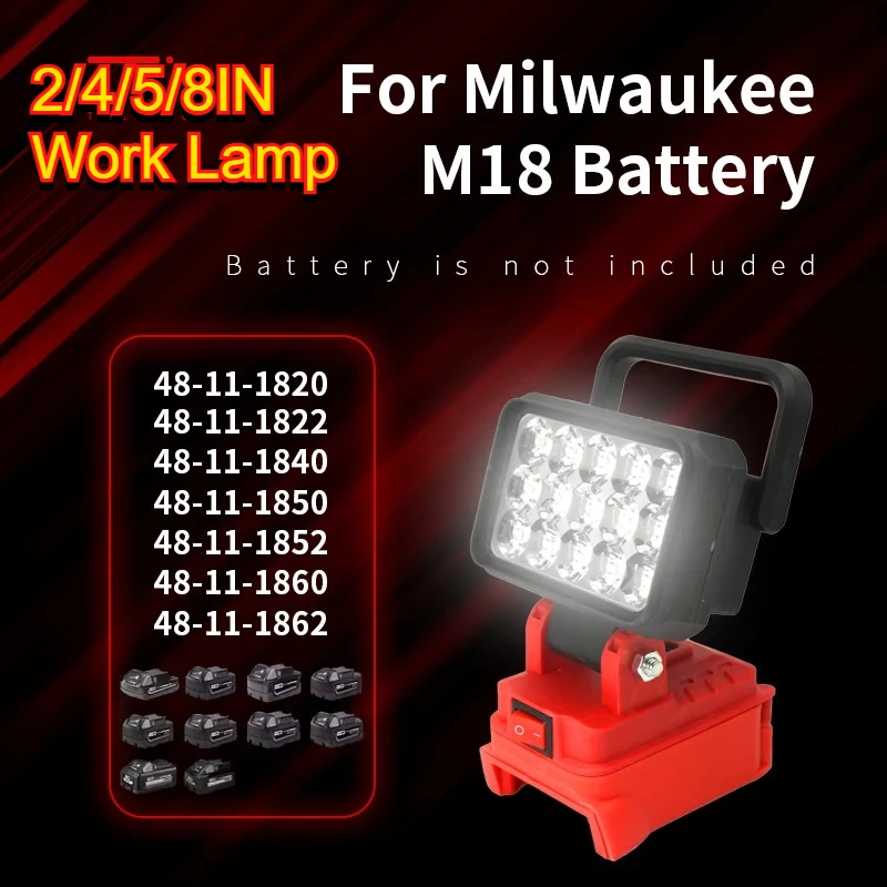 

Светодиодный светильник для Milwaukee Battery M-18, 4 дюйма, портативный прожектор, беспроводной, для работы на открытом воздухе, рыбалки, ручной аварийный светильник для инструментов