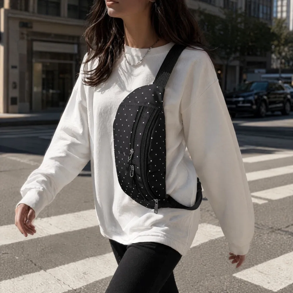 Large Capacity Polka Dot Chest Bag Multiple Pockets Forest Style Portable Phone Bag Zipper Solid Color Canvas Waist Bag
