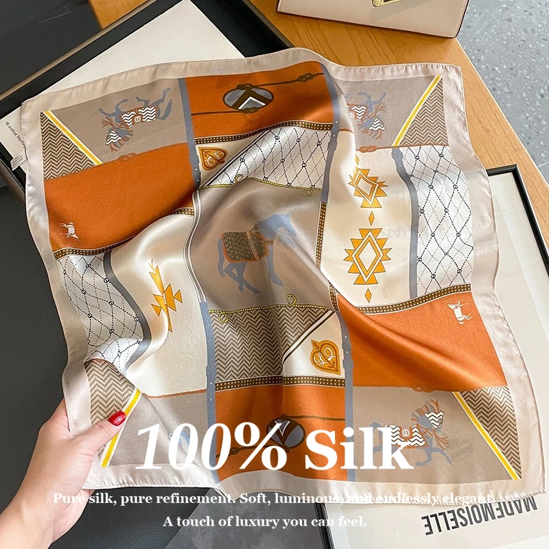 

Новый квадратный платок-бандана 53 см с принтом лошади, 100% натуральный шелк тутового шелкопряда, роскошный подарок для нее, модный женский шелковый платок-бандана
