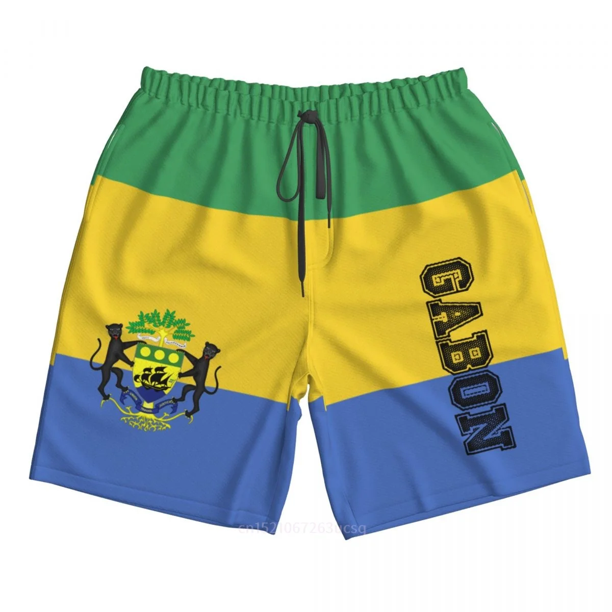 2025 Summer Polyester Gabon Country Flag 3D Printed Men's Board Shorts Beach Pocket Running Summer Pants