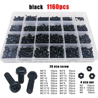 1 Box 300/700/1160pc M2 M2.5 M3 M4 Black White Nylon Plastic Insulated Phillips Pan Round Head Bolt Screw Nut Set Assortment Kit