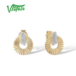 VISTOSO Genuine 14K 585 Yellow Gold Stud Earrings For Women Sparkling Diamonds Exquisite Lines Round Wedding Party Fine Jewelry