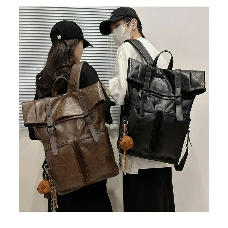 Soft Leather Waterproof Shoulders Large Capacity Business Trip Men's Women's Computer Backpacks College Students' Schoolbags
