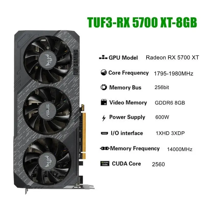 Top Graphics Cards AMD TUF3 RX 5700 XT 8GB GDDR6 GAMING GPU Video Card 256Bit RX 5700XT O8G