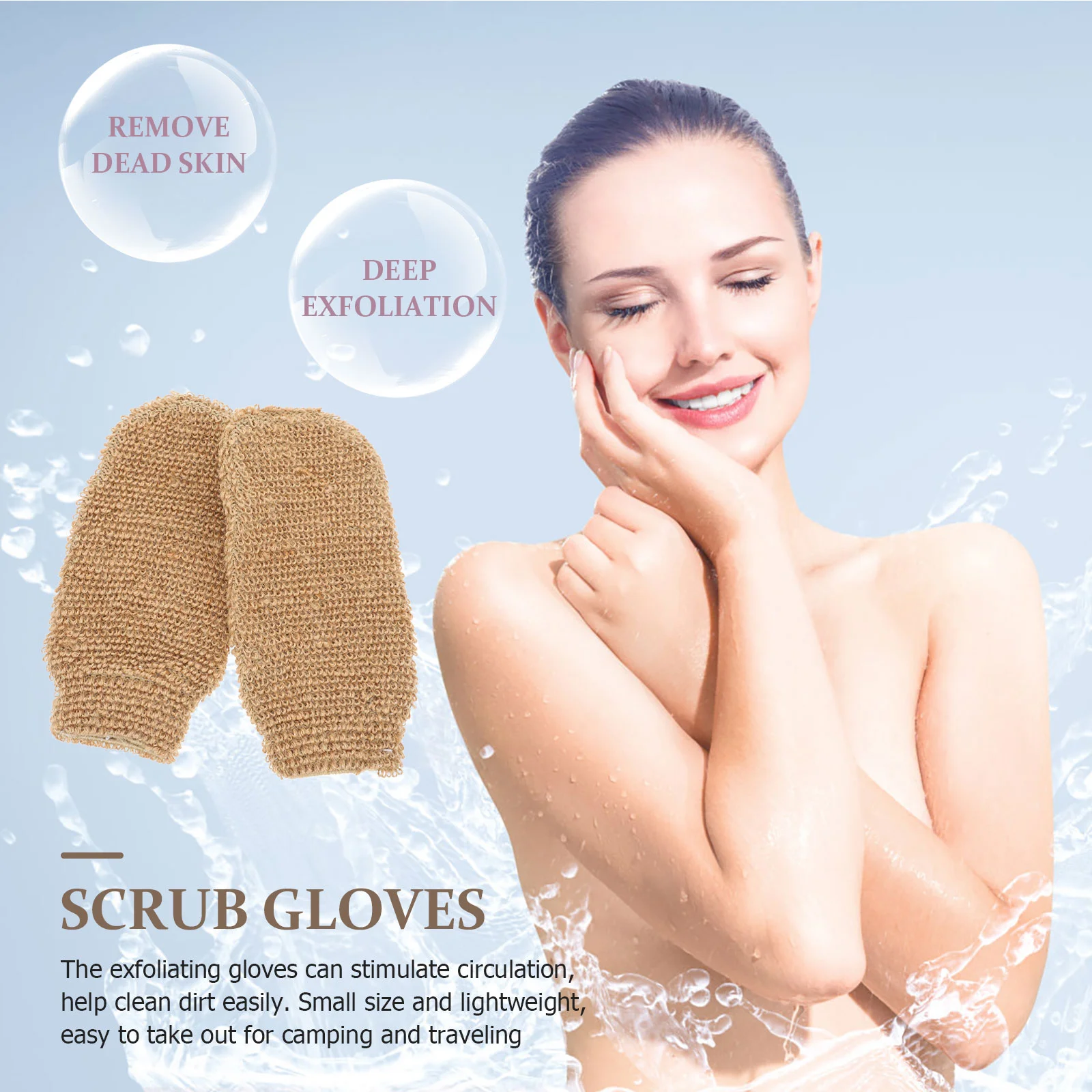 2 PCS Body Scrub Mitt Jute Bath Gloves Towels Cleaning Wash Clothes for Face Brown Bathing Tools