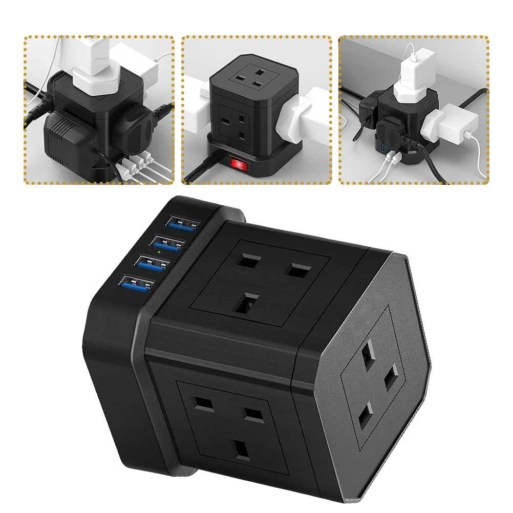 British Multi-hole Socket Extension Cords Multiple Outlets Electric Cube Charging Port Abs Electrical Extender