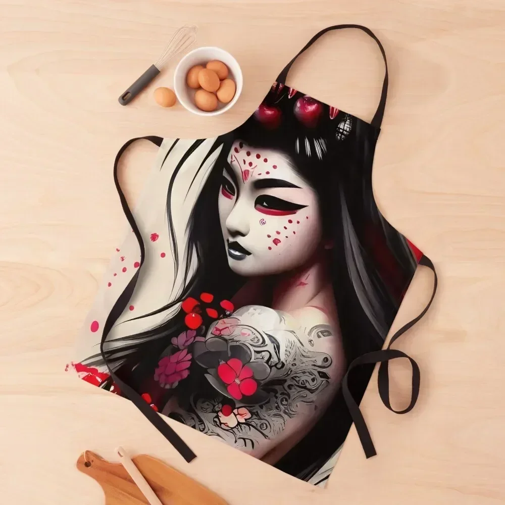 

Tattooed Asian girl with flowers abstract Apron Camping Chef Uniform Woman Waterproof Household Items Kitchen Apron