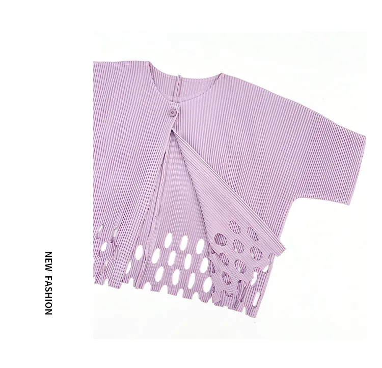Miyake Plissierter Damen-Cardigan mit Ausschnitten, Einzelknopf, 3/4-Ärmel, Leicht, Locker, Einfarbig, Lässig, Sommer, Damen-Oberbekleidung – Detail 10