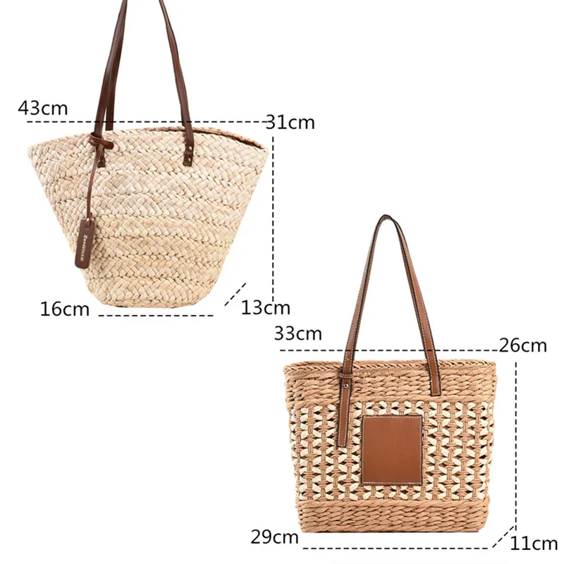 2023 Summer Straw Beach Basket Bag Fashion Women Rattan Shoulder Bag Large Capacity Woven Hand-made Handbag Female Purse Totes