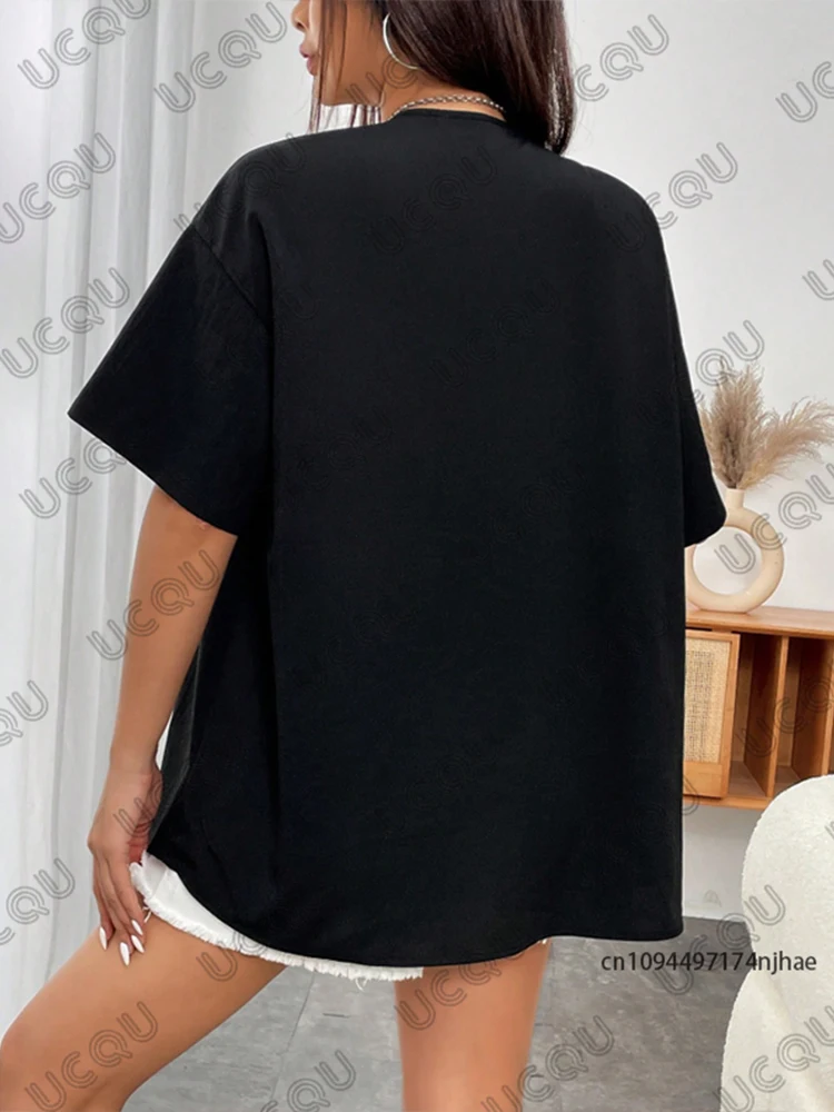 2025 Summer New Retro Black Good Time 26 Printed Blouse Women Streetwear Baseball Shirt Hip Hop Short Sleeve Button Up Tops