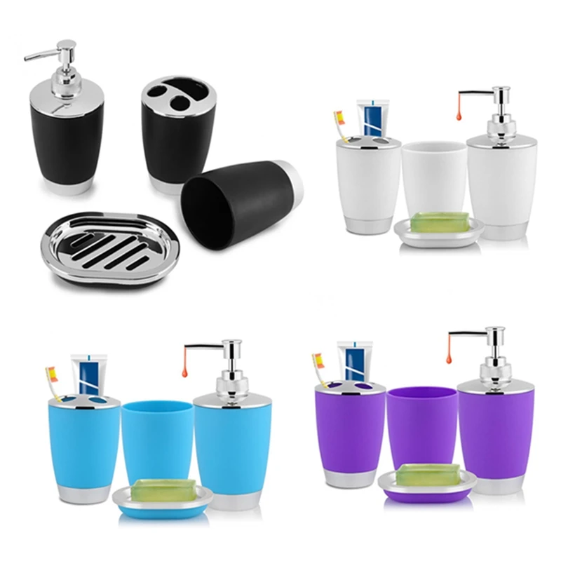 4Pcs/Set Bathroom Suit Set Bathing Accessories Goods Includes Soap Box Cup Toothbrush Holder Soap Dispenser Soap Dish Set