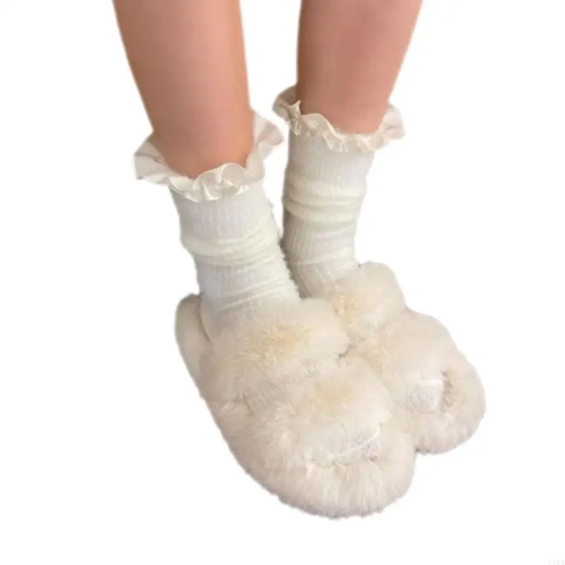 Y88A – chaussettes chaudes en fourrure pour mollet, garniture à volants soyeux, peluche pelucheuse, bracelet cheville,