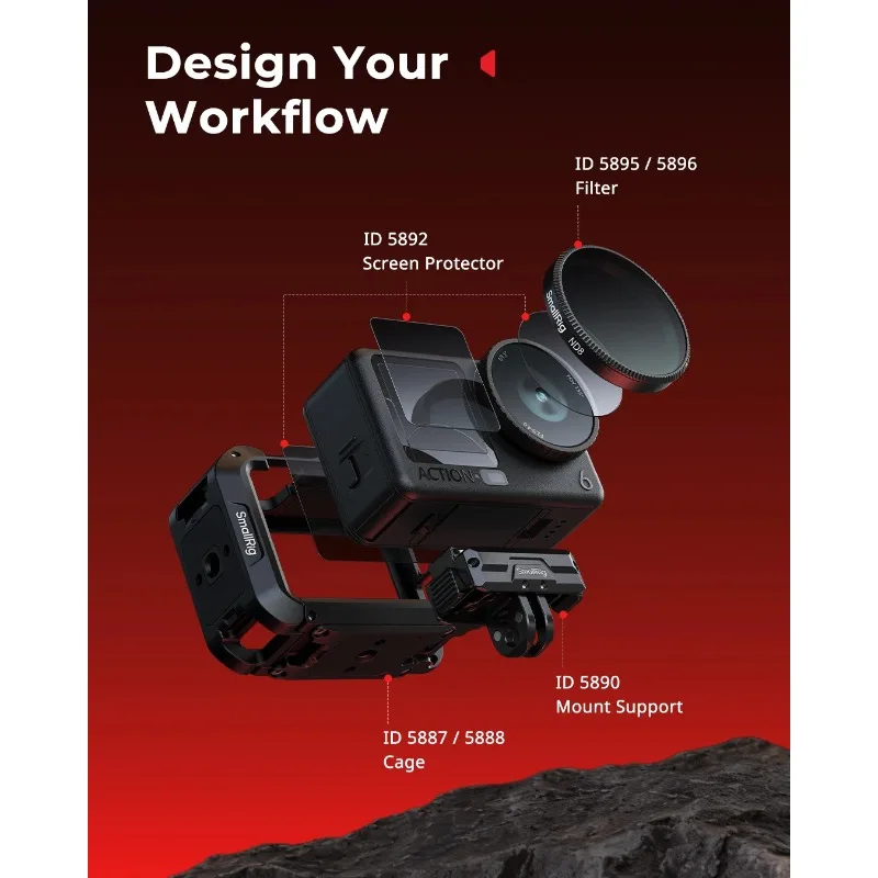 SmallRig Camera Cage for DJI OSMO Action 6 Advanced Edition with Silicone Lens Cover Wrist Strap Cold Shoe Mount