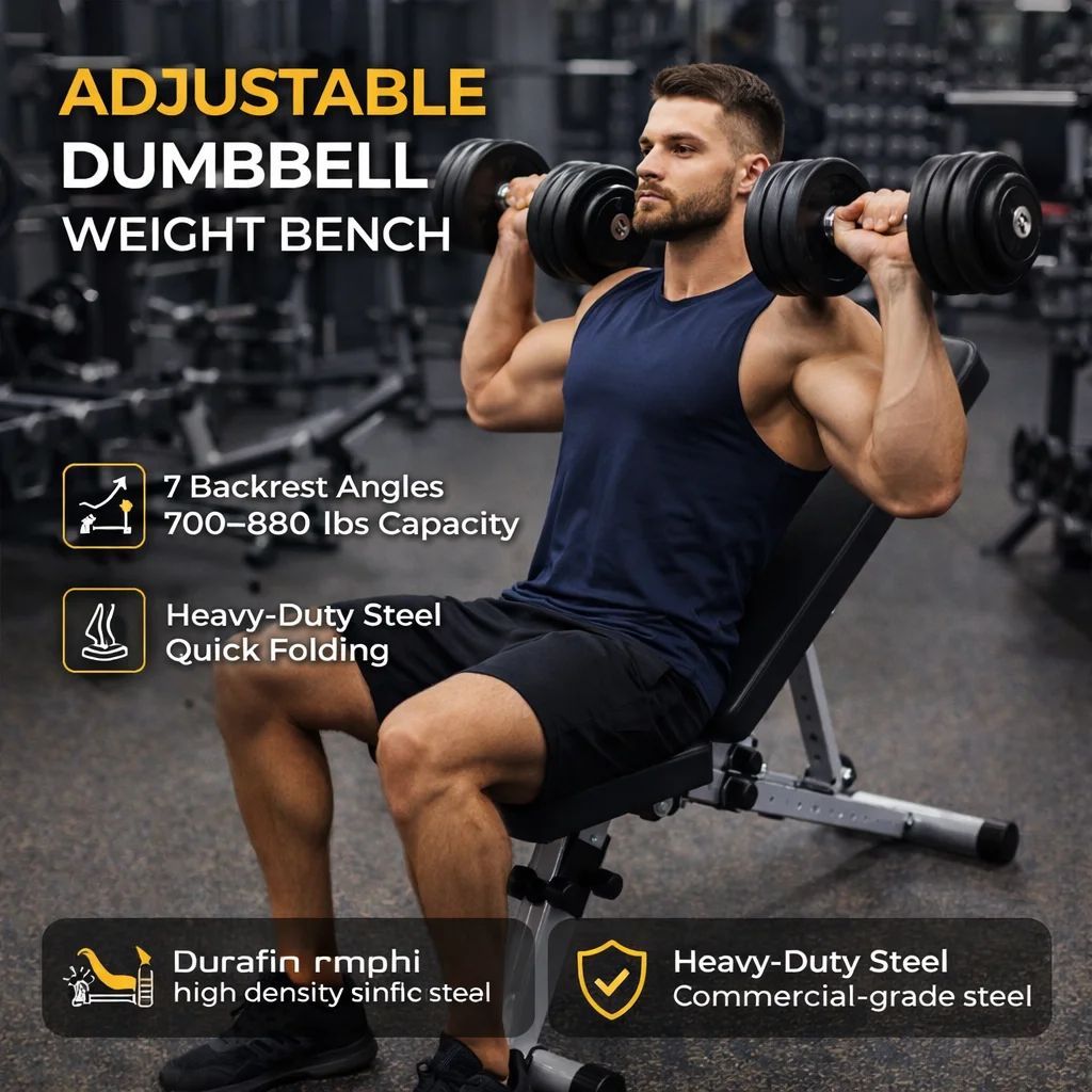 Dumbbell Bench Adjustable Foldable Weight Bench Press Strength Training Exercise Workout Bench for Full Body Best for Home Gym