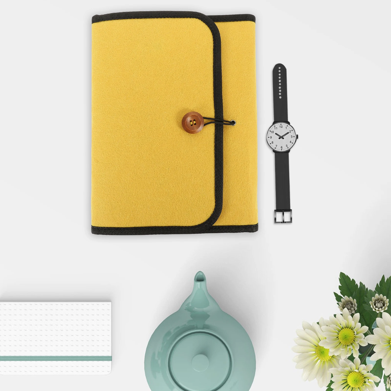 

Felt Watchb Storage Bag Yellow Durable ganizer for Travel Business Trip Desk Watch Straps Earrings Cables Pouch Portable