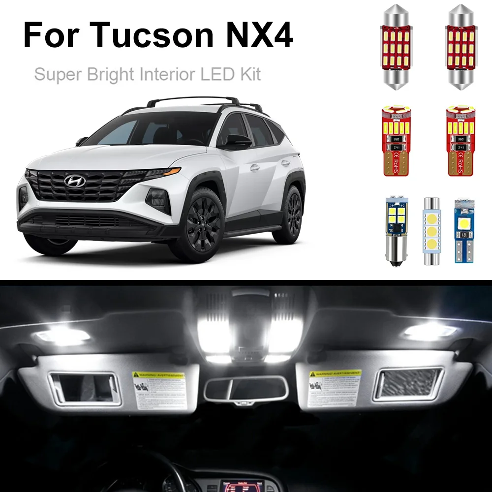 11pcs Car Led Interior Light Kit For Hyundai Tucson NX4 2021 2022 2023 Dome Map License Plate Light