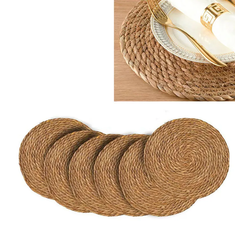 

4/8PCS Round Pot Mats Handwoven Rattan Placemats Heat Insulation Mats Natural Woven Table Mats For Dining Home Wedding Decor
