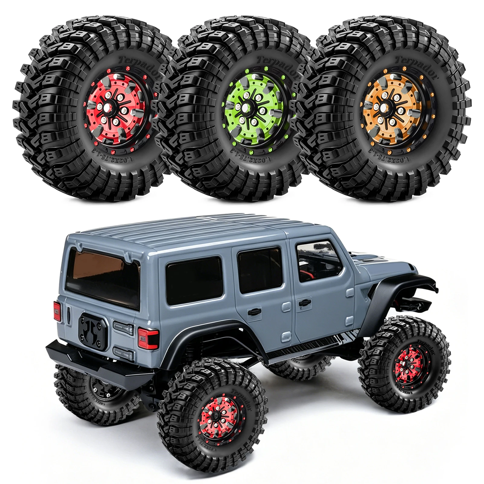4pcs 1.3 inch Rubber Tyre & Metal Beadlock Wheel Set for 1/18 TRX4M Ascent18 1/24 Axial SCX24 AX24 RC Crawler Car Upgrade Parts
