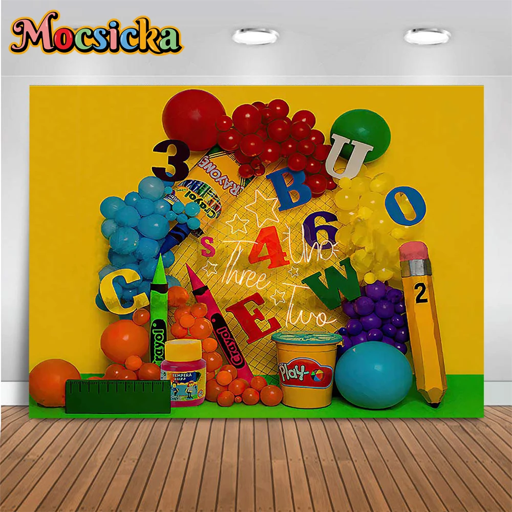 Mocsicka Student Graduation Poster Background Letters Balloon Pencil Backdrop Decor Kindergarten Kids Cake Smash Studio Props