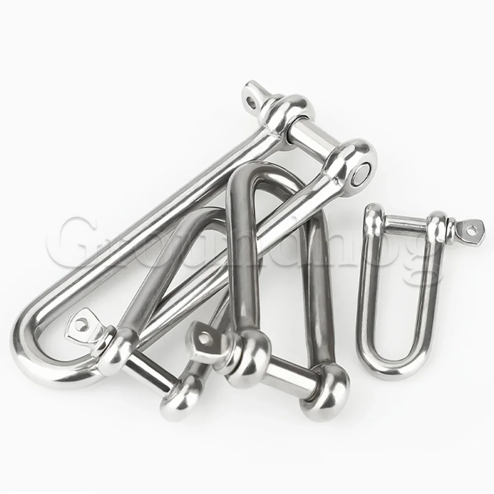 5 Pieces 304 Stainless Steel Long D Shackle Load Clamp for Chains Wirerope Lifting Paracord Outdoor Camping Survival Rope