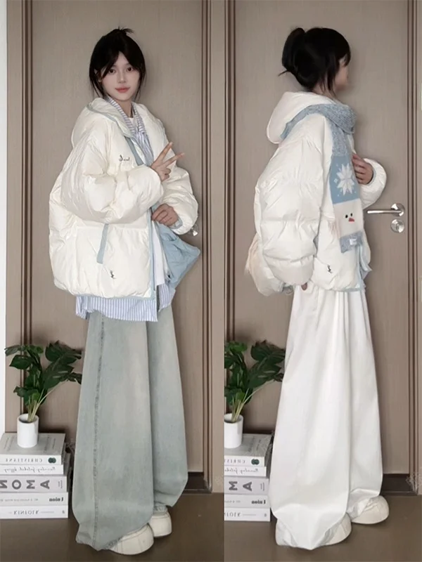 

American Color Block Hooded Cotton Jacket Women's Winter New Style Versatile Warm Thickened Outdoor Loose Student Coat