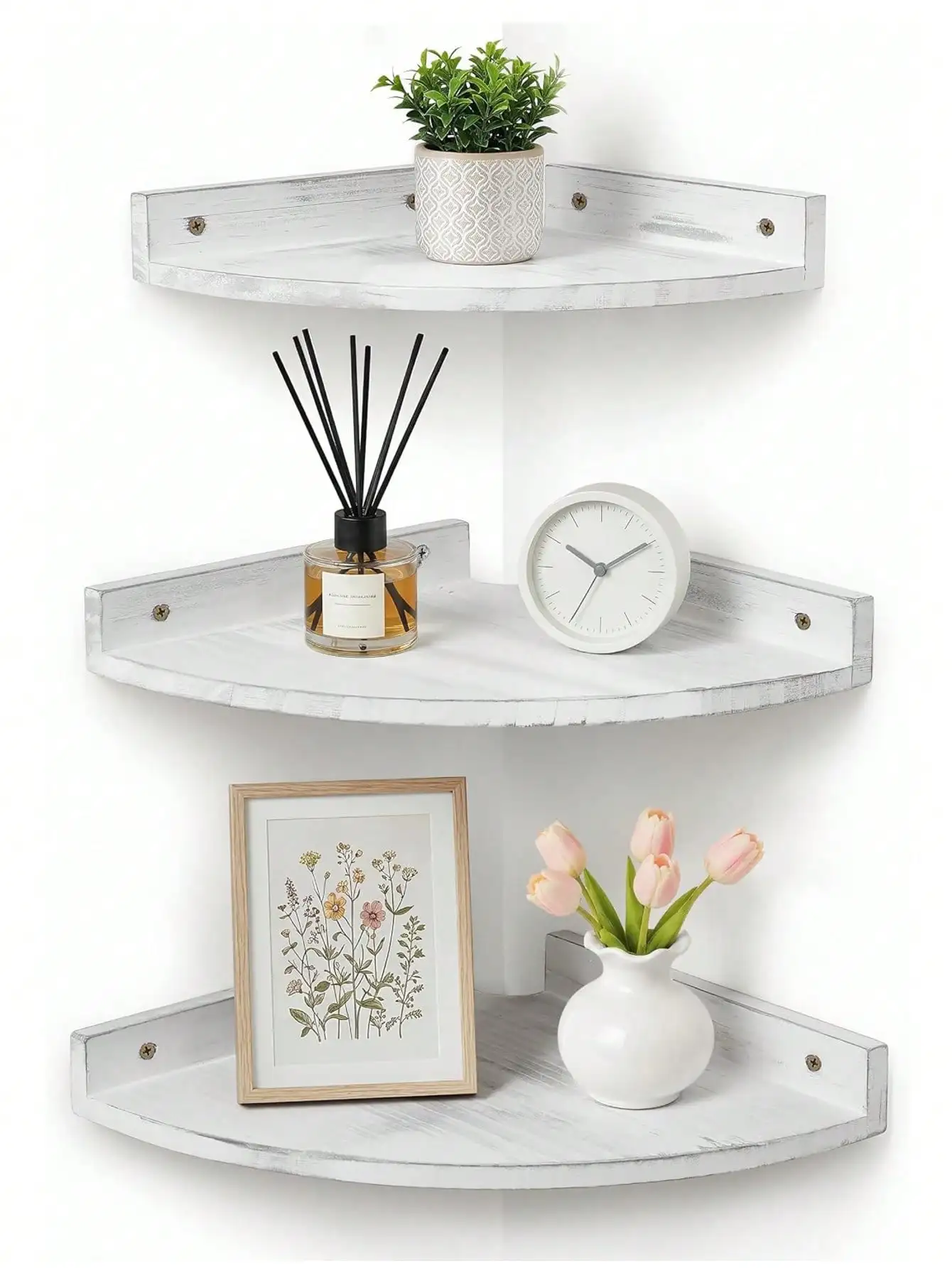 3 Pcs Corner Shelves Wall Mounted, Rustic Storage Display Floating Shelf Wooden Corner Wall Shelf For Kitchen Bathroom 6