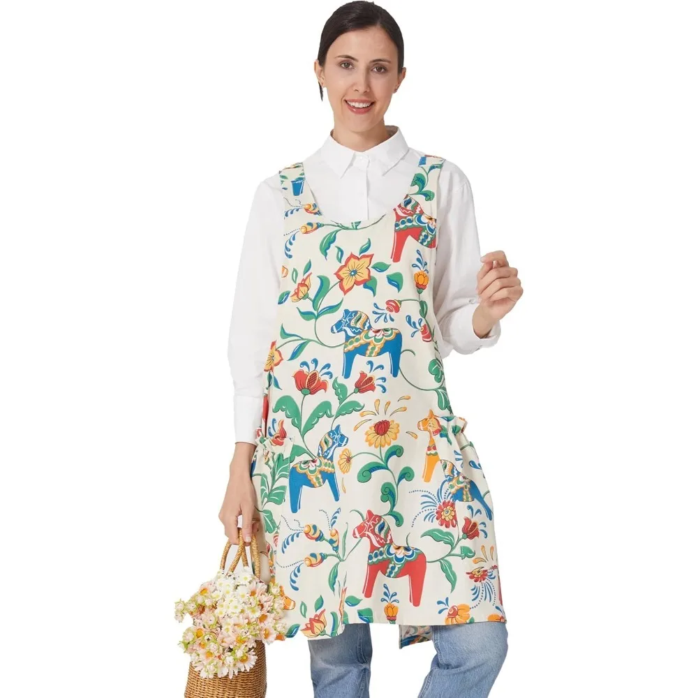 

Cozy Adjustable Cross Back Aprons for Women with Pockets Cotton Linen Cooking Kitchen Baking
