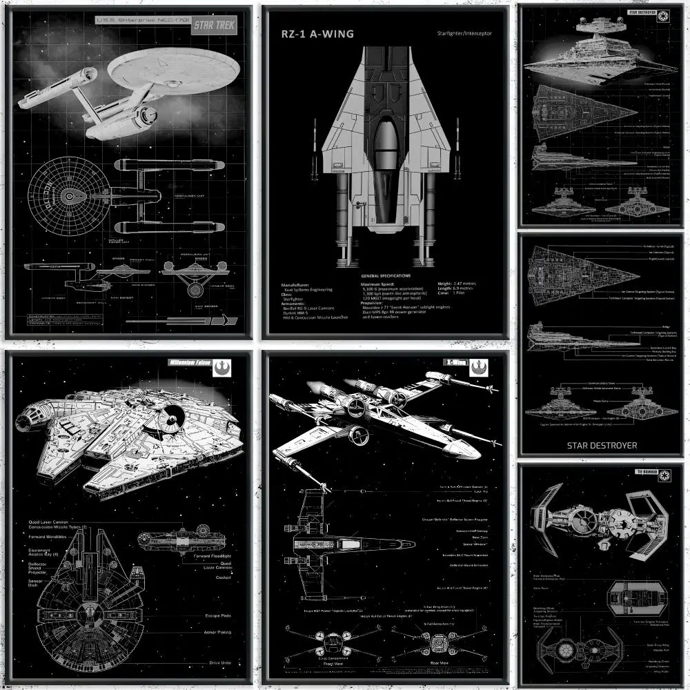 Handsome Spaceship Alien Fighter Painting Calligraphy HD Canvas Poster Crease Free Waterproof All Space Wall Decor