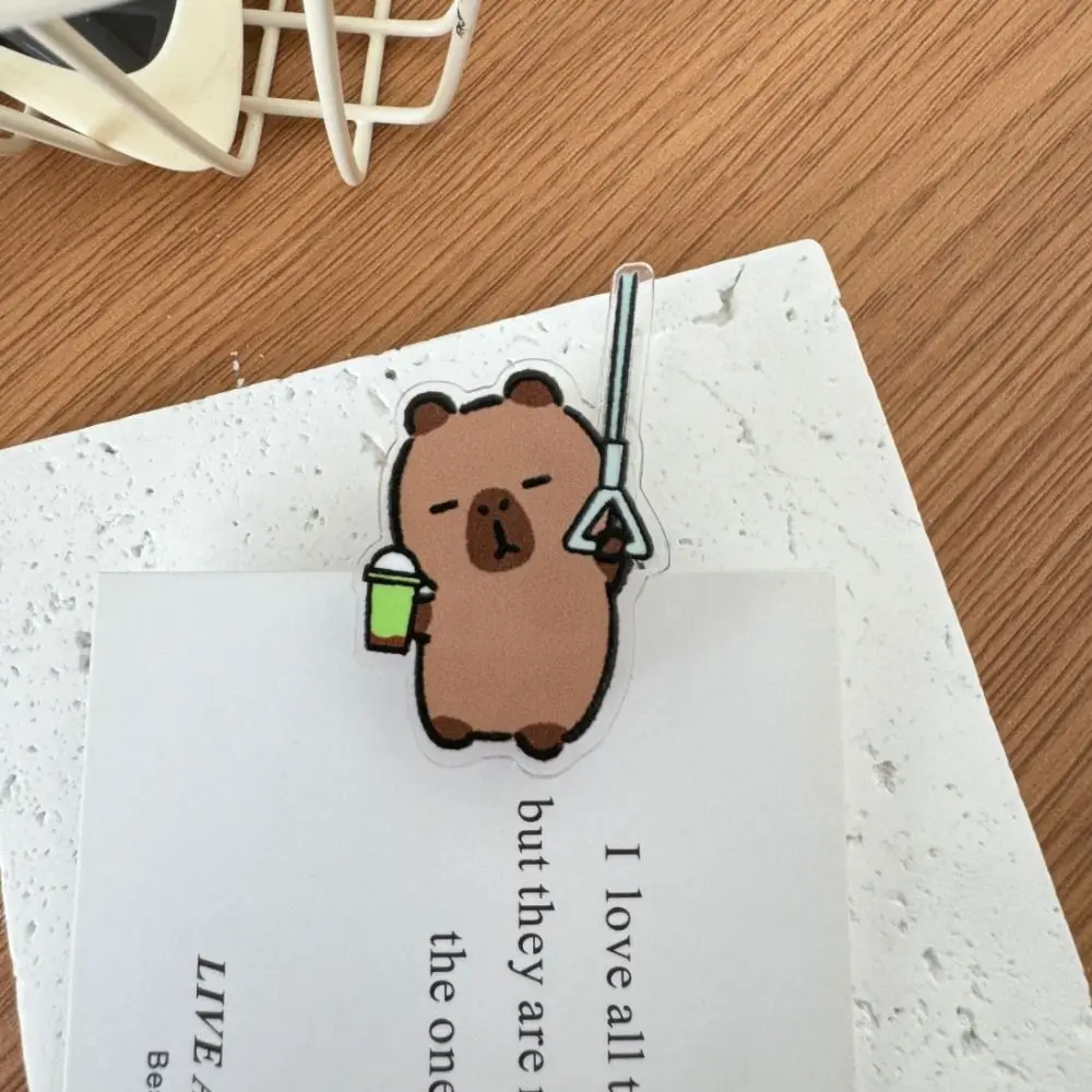 PP Cartoon Capybara Clip Acrylic Stationery Capybara Paper Clip Creative Animal Style Cute Capybara Photo Clip Files