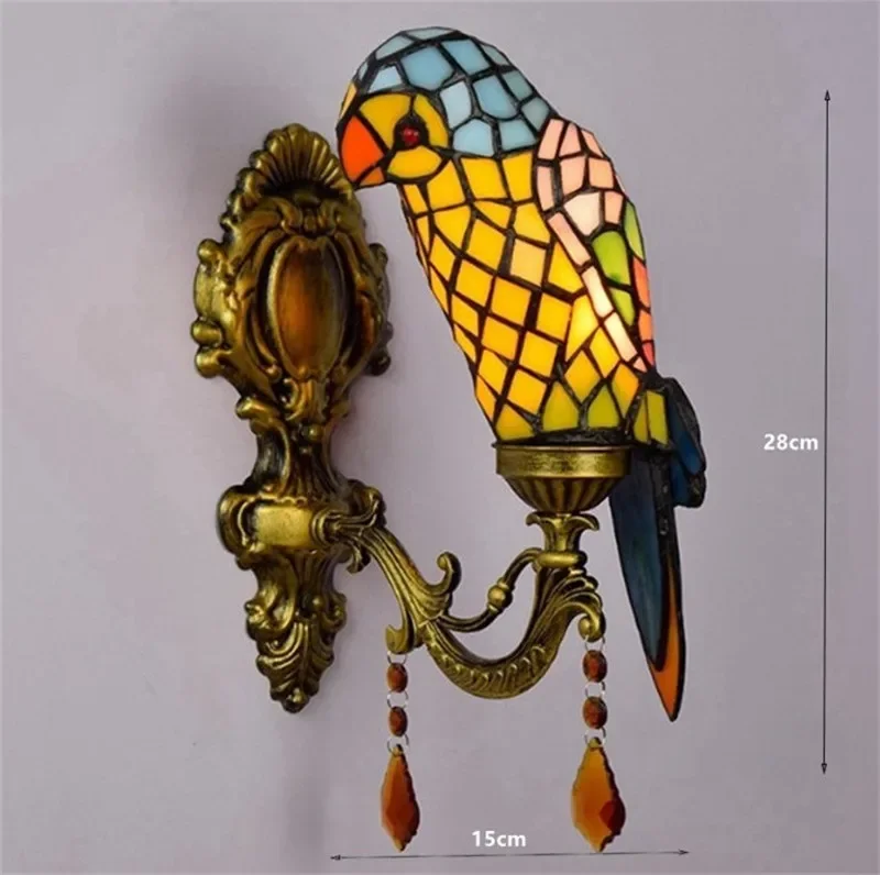 الزجاج الملون الرجعية الببغاء قلادة الريف الأمريكي غرفة المعيشة بار فيلا مصباح زجاجي متعدد الرأس