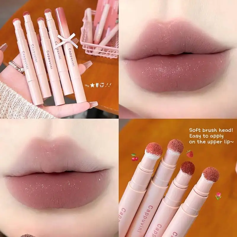 Matte Lip Cream Powder Puff High Coverage Soft Applicator For School And Travel Use