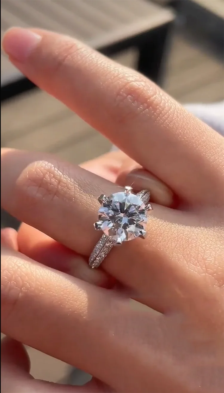 Factory Sell Luxury Round D Color 3Ct IGI Lab Growing Diamond Ring Solid 18K Rose Gold Ring wedding Ring party