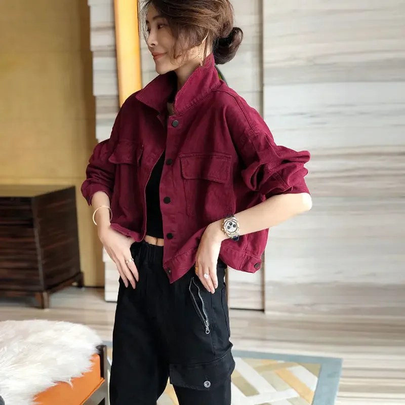 Small Outerwears Short Red Spring Autumn Female Jeans Coat Crop Black Women\'s Denim Jackets Deals Low Price Luxury Vintage Cost