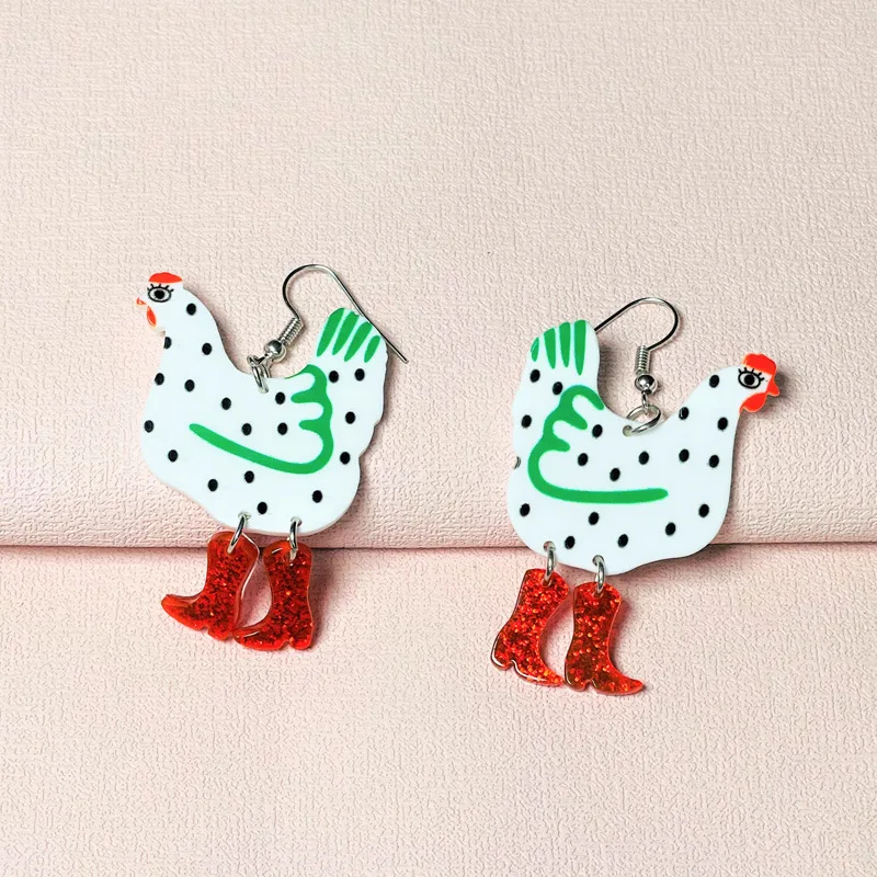 Fancy Chicken High Heels Boots Drop Earrings for Women Lady Colorful Acrylic Animal Dangle Hook Jewelry Cute Charm Stud Gifts