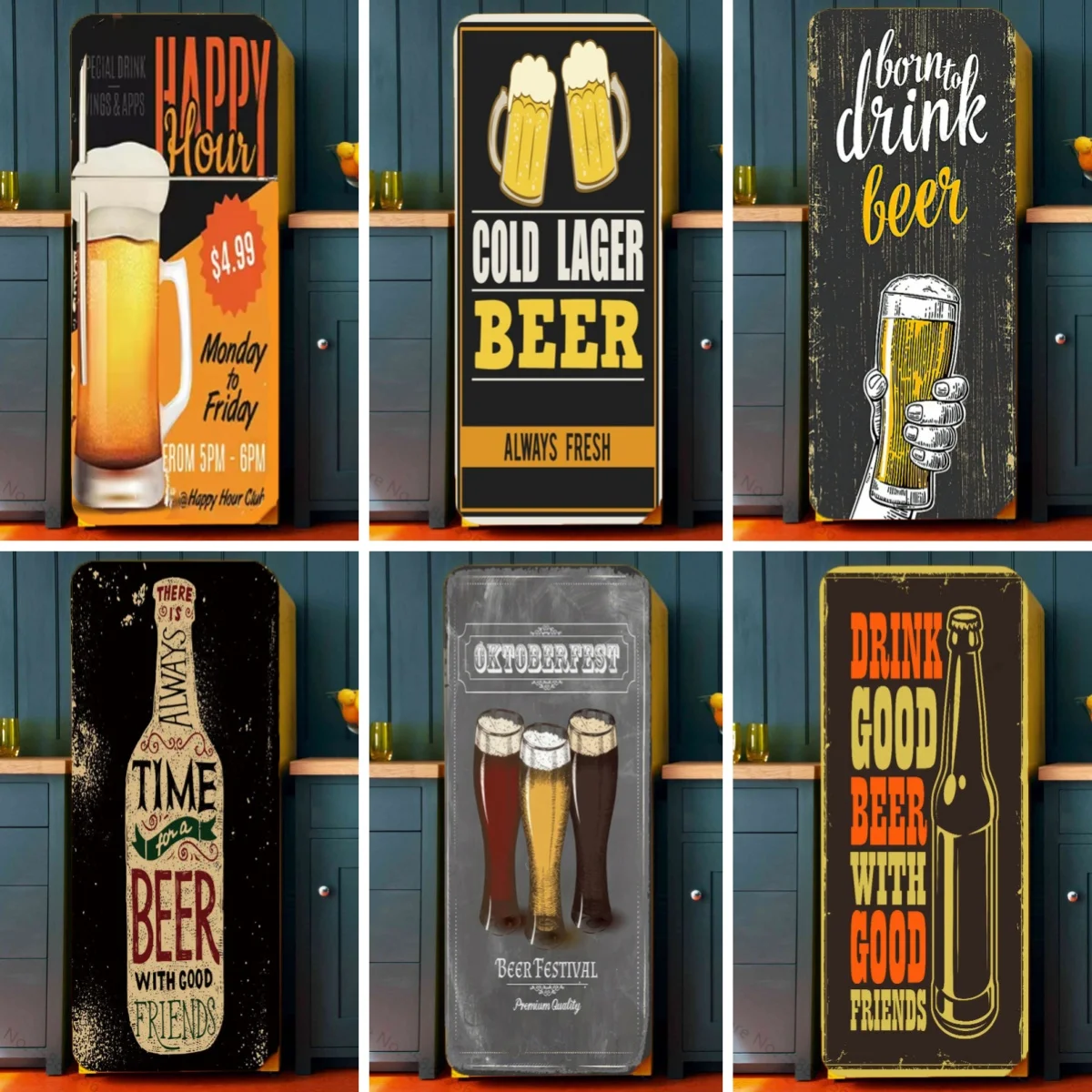 Retro Beer Drink Fridge Door Sticker Waterproof PVC Refrigerator Wallpaper Vintage Cup BEER Poster Kitchen Decoration Stickers