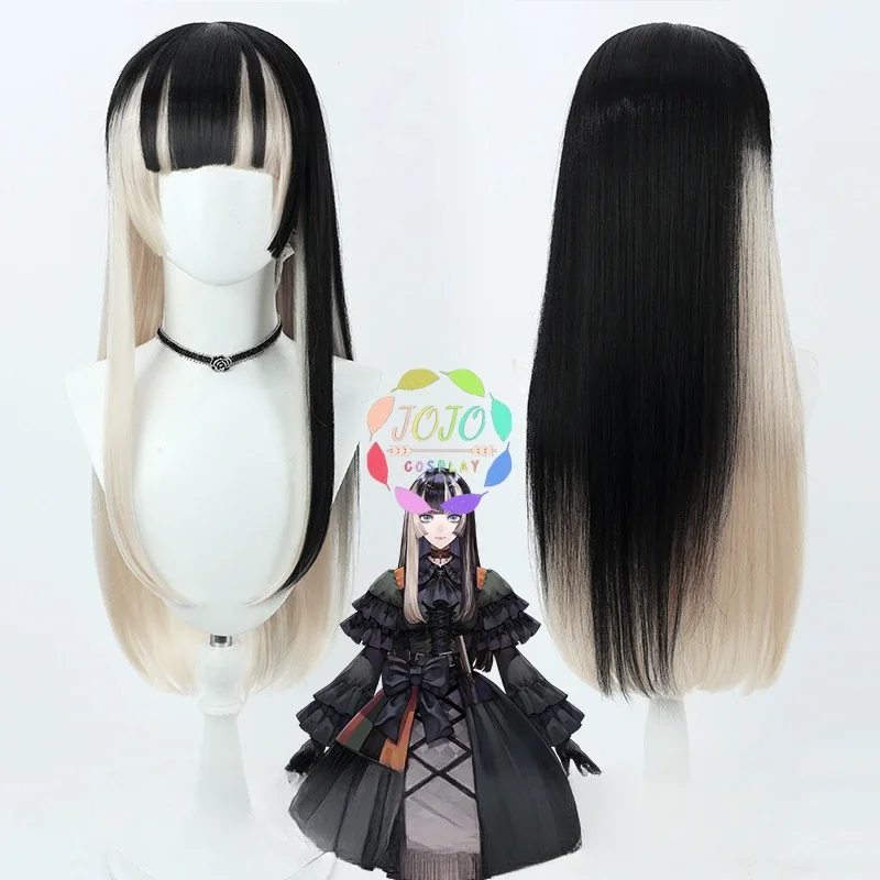 Juufuutei Raden Cosplay Wig VTuber Virtual Anchor 60cm Black Gold Mixed Straight Hair Heat Resistant Wig+Wig Cap Halloween Party