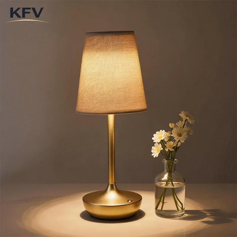 lamparas de mesa led kvf lampara de escritorio de decoracion clasica luz de escritorio recargable por usb regulable lampara de mesa con pantalla de tela para dormitorio lampara inalambrica mesa