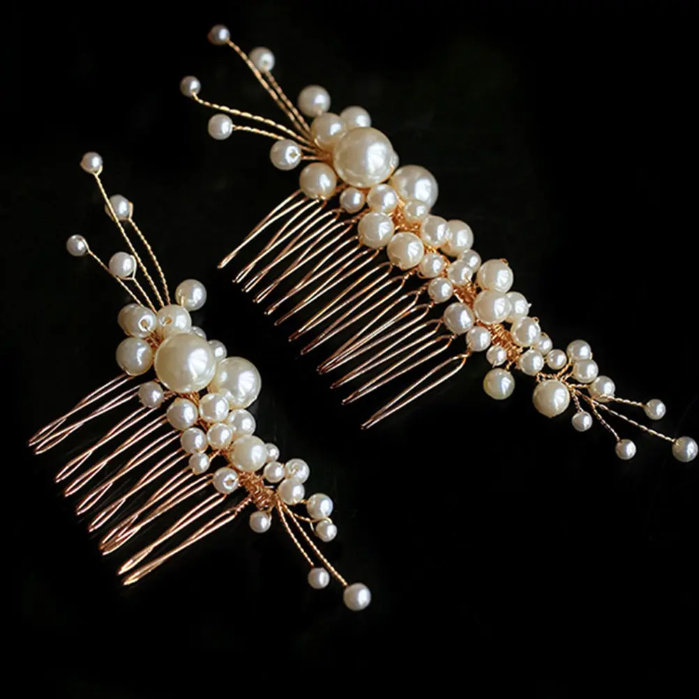 2Pcs Pearl Bridal Hair Comb Set Handmade Wedding Hairpin Accessories for Bride Bridesmaid Party Hair Decoration