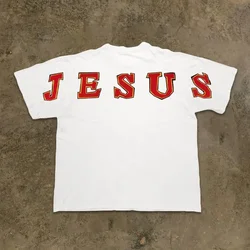 Jesus-男性と女性のための半袖ラウンドネックTシャツ,ヒップホップスタイルのコットンTシャツ,特大のトップス,カジュアルなストリートウェア,高品質