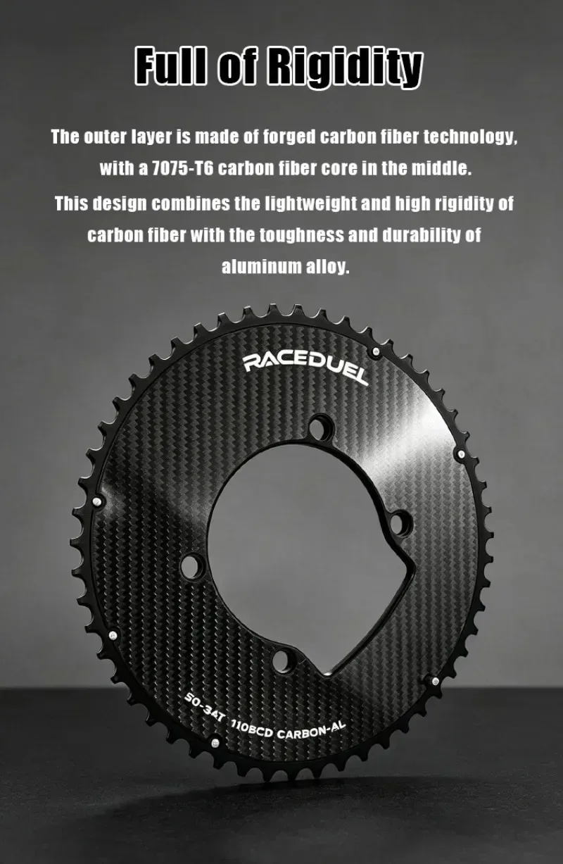 RACEDUEL 110BCD Carbon Crankset 11/12 Speed Double Chainring for Shimano R7000 R8000 R9100 R9200 50-34T/52-36T/53-39T/54-40T