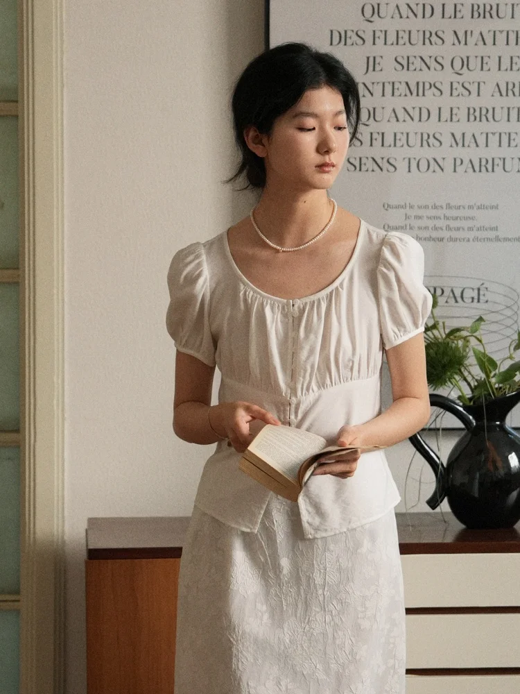 

Белая универсальная льняная рубашка с коротким рукавом для женщин, летняя, для повседневной носки, в корейском стиле, прямого кроя, из тонкой ткани