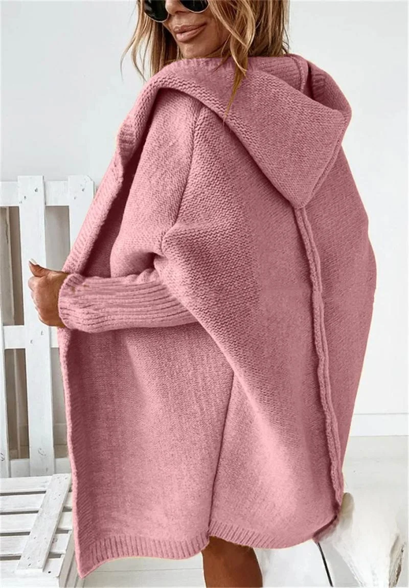 

Новый повседневный вязаный кардиган, пальто с капюшоном, «летучая мышь», женская модная верхняя одежда, удобная куртка из мягкой ткани