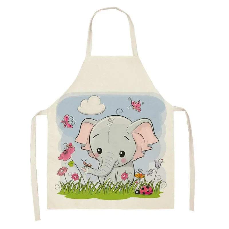 Cartoon Animal Elephant Pattern Children Adult Sleeveless Apron Linen Anti-fouling Apron Household Cleaning Kitchen Accessories