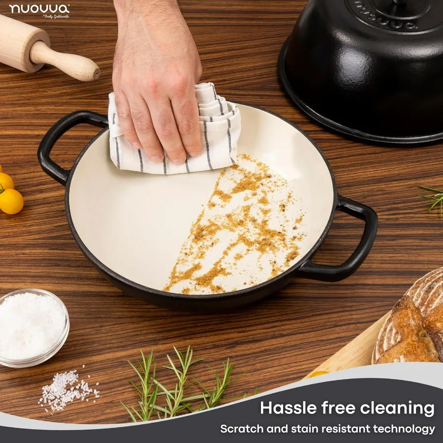 Forno holandês de ferro fundido esmaltado, forno holandês para assar pão sourdough, pote de pão de ferro fundido preto 6 quartos 26cm por