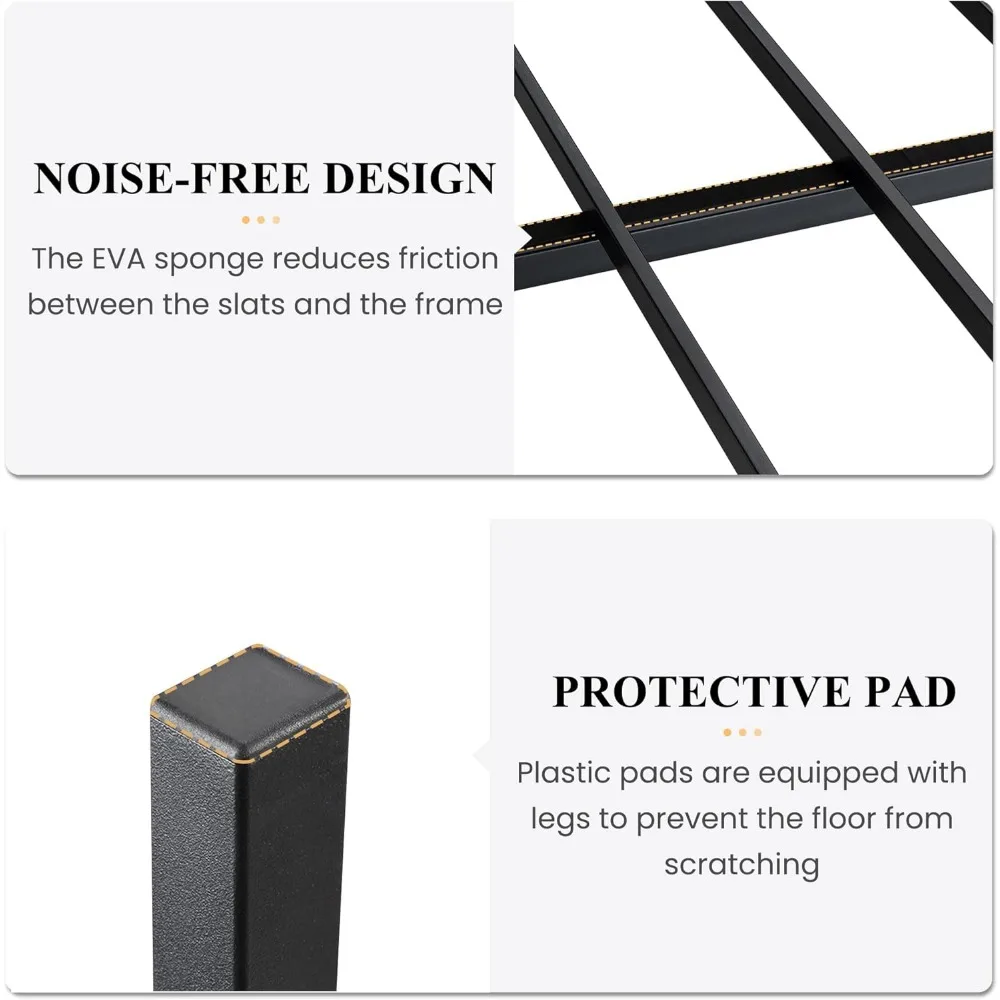 Estrutura de cama com plataforma de metal queen size de 14 polegadas com cabeceira e estribo de madeira - Base de colchão necessária sem molas