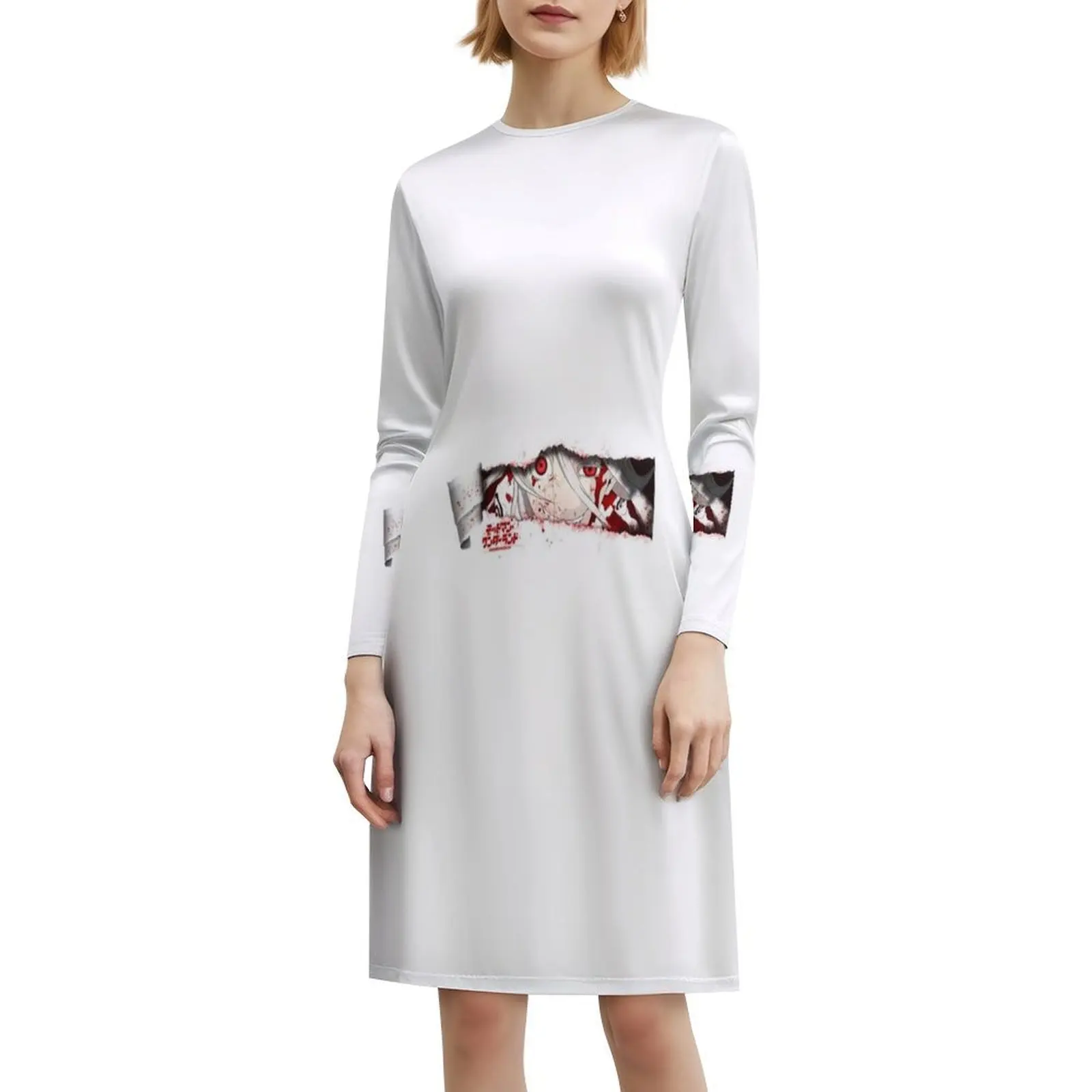 فستان كاجوال ثلاثي الأبعاد على الطراز الكوري من Shiro Deadman للنساء فساتين بسيطة يومية للمكتب للسيدات Deadman Shiro Anime Blood Sangre Red #6