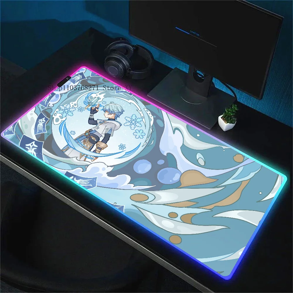 Genshin Impact Chongyun Mousepad XXL RGB Gaming Mauspads HD Schwarz Gamer Zubehör Große LED